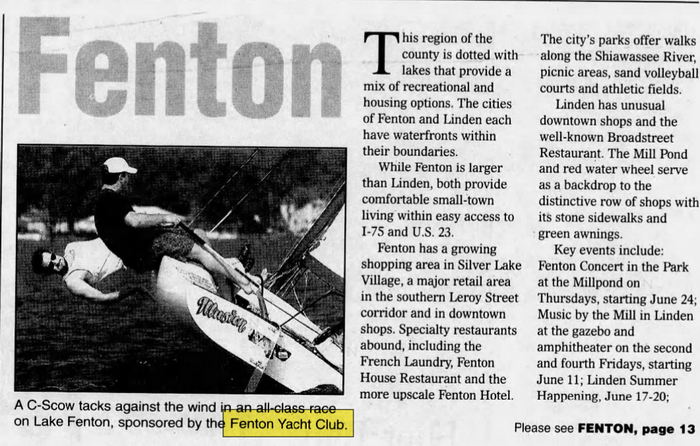 Bay Port Resort (Fenton Yacht Club) - Mar 21 1999 Article